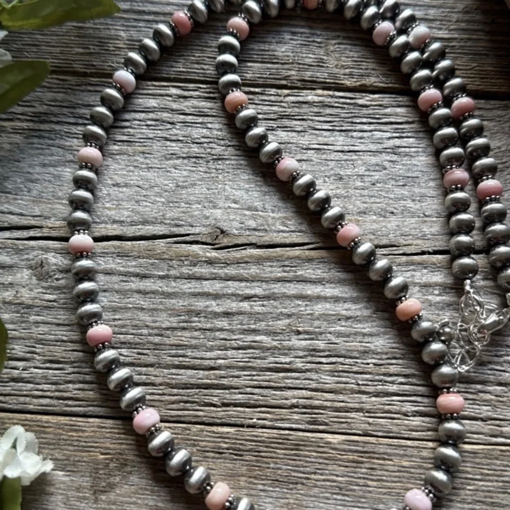 Southwestern Sterling Silver Pink Conch 6mm Pearls Bead Necklace 22 Inch - Picture 6 of 12